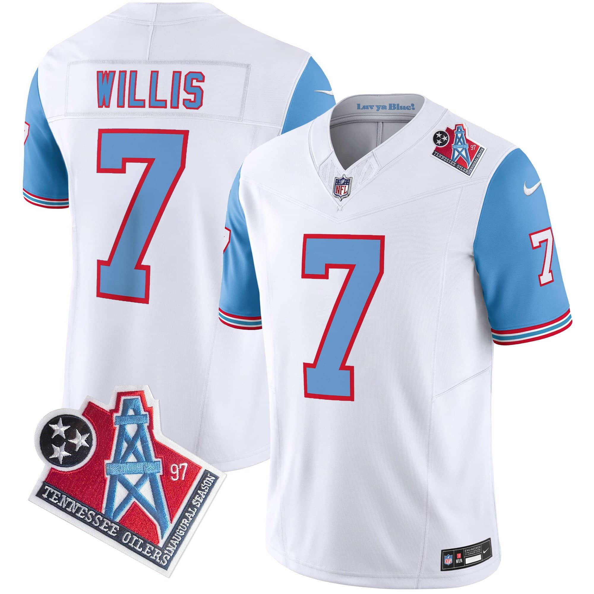 Men Tennessee Titans 7 Willis White 1997 Throwback 2024 Nike Limited Vapor NFL Jersey style 1